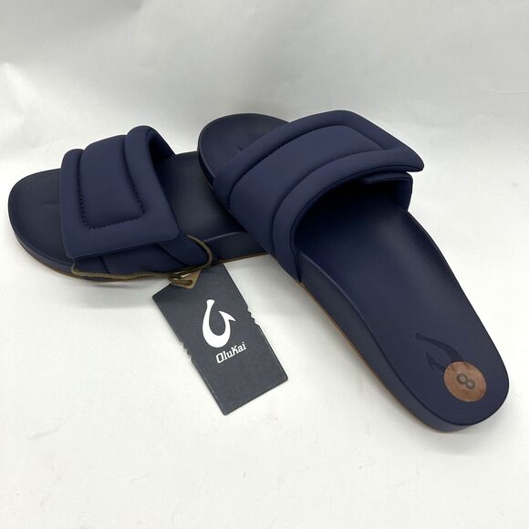 OluKai Women's Sunbeam Slide Navy Comfort Sandal Puff Strap EU 38 Size8 - Picture 1 of 5